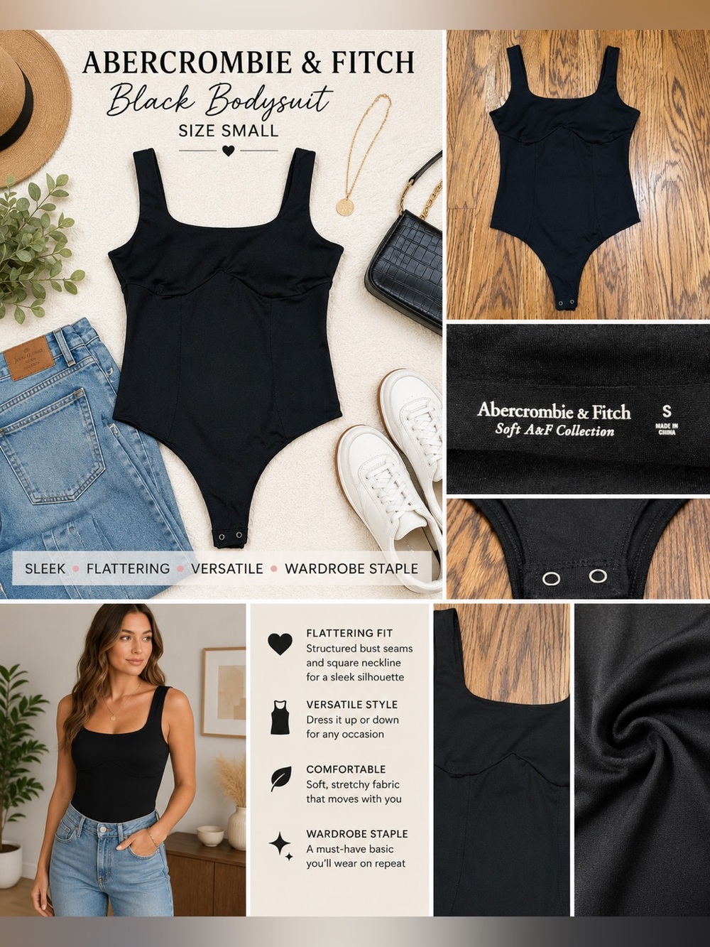 Abercrombie & Fitch Black Sculpting Bodysuit Size Small